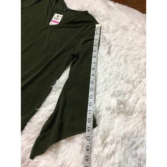 Alfani Blouse Basic Green Olive Size PP Asymmetrical-Sleeves 3/4-Sleeve - Picture 9 of 12